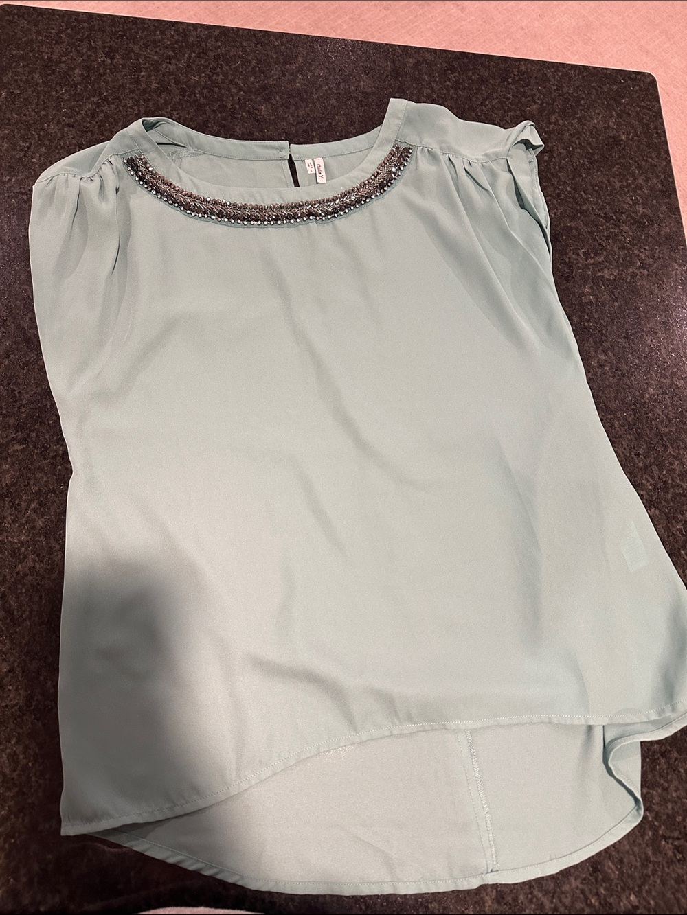 Studio Y Light Mint Beaded Neckline Blouse